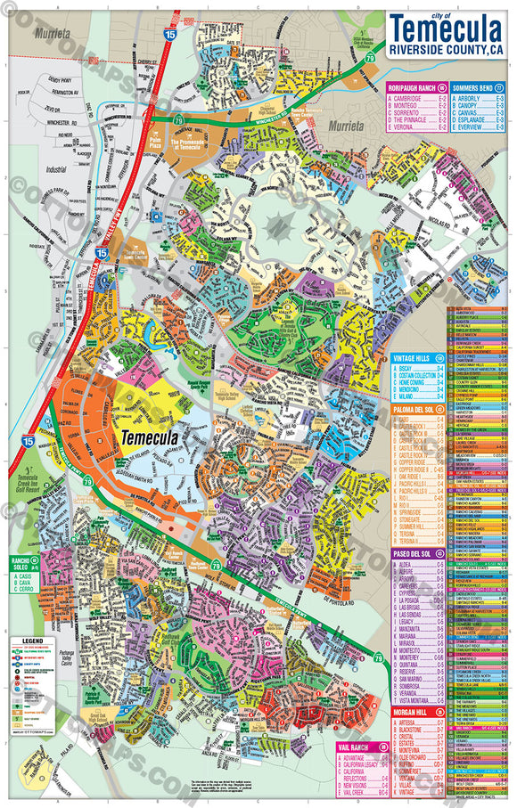 Temecula Map, Riverside County, CA - PDF File, editable, royalty free