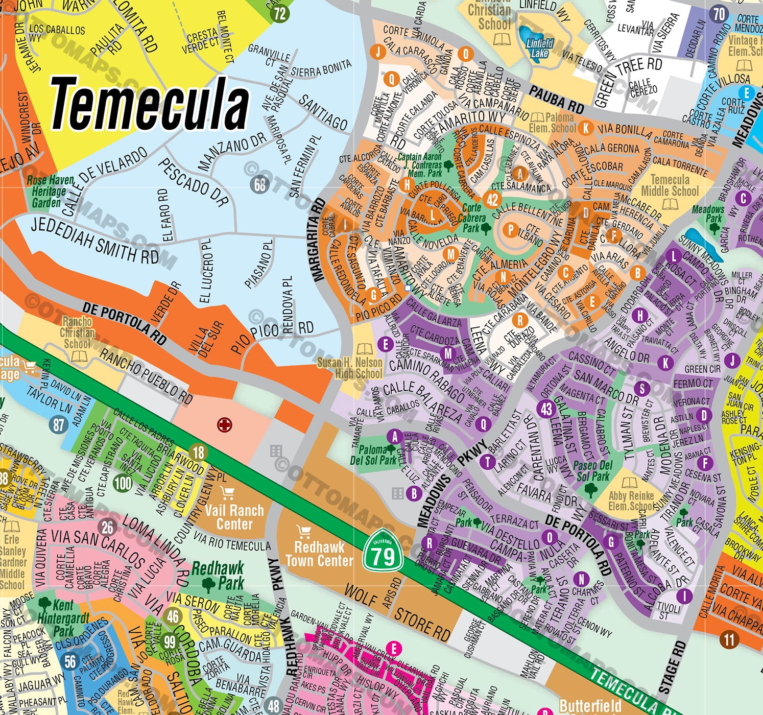 Temecula Map, Riverside County, CA - PDF File, editable, royalty free