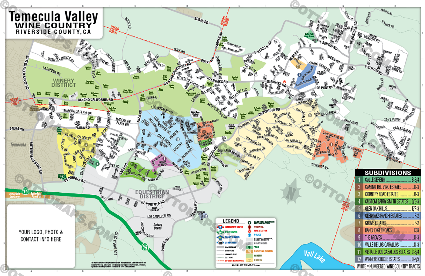 Temecula Valley Wine Country Map - FILES: PDF and AI, vector