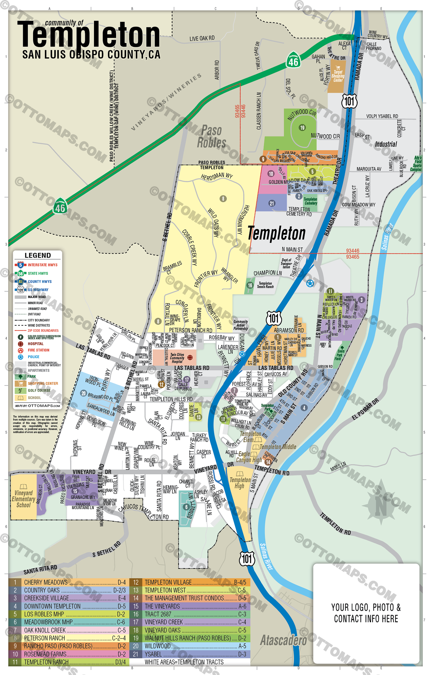 Templeton Map, San Luis Obispo County, CA - FILES - PDF and AI, editable, vector, royalty free