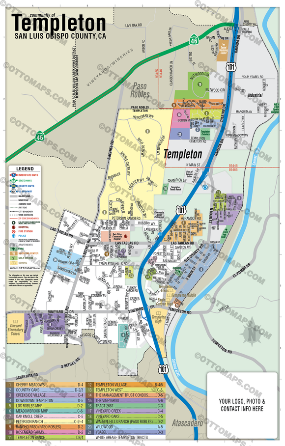 Templeton Map, San Luis Obispo County, CA - PDF, editable, royalty free