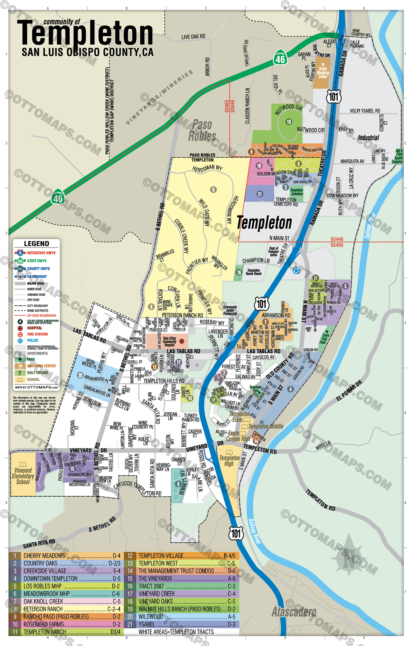 Templeton Map, San Luis Obispo County, CA - PDF, editable, royalty free