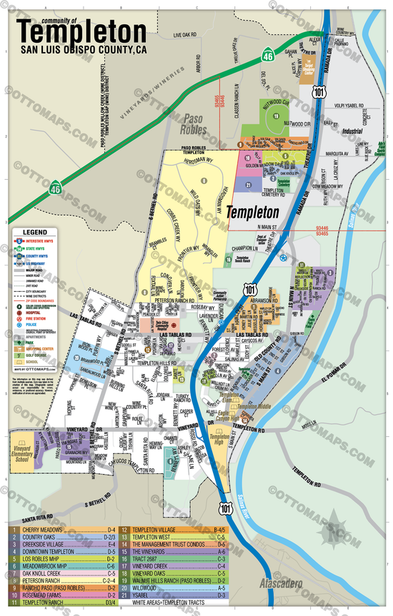 Templeton Map, San Luis Obispo County, CA - FILES - PDF and AI, editab ...