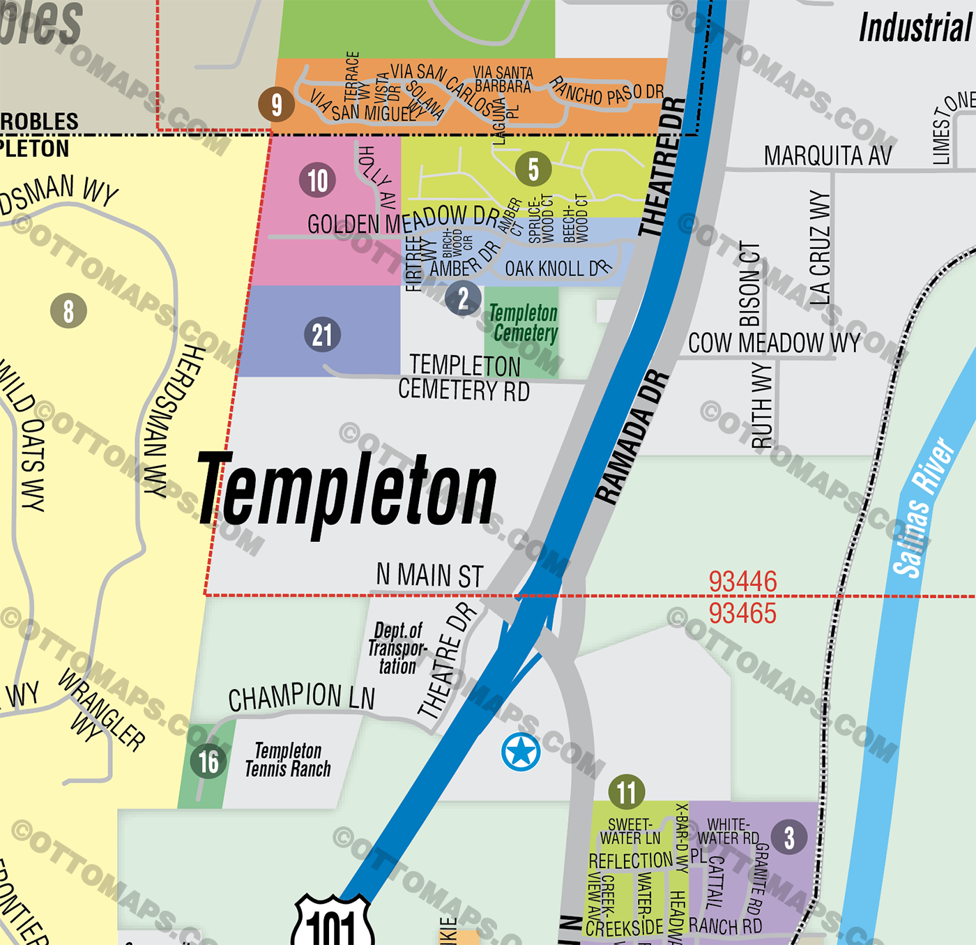 Templeton Map, San Luis Obispo County, CA - FILES - PDF and AI, editable, vector, royalty free