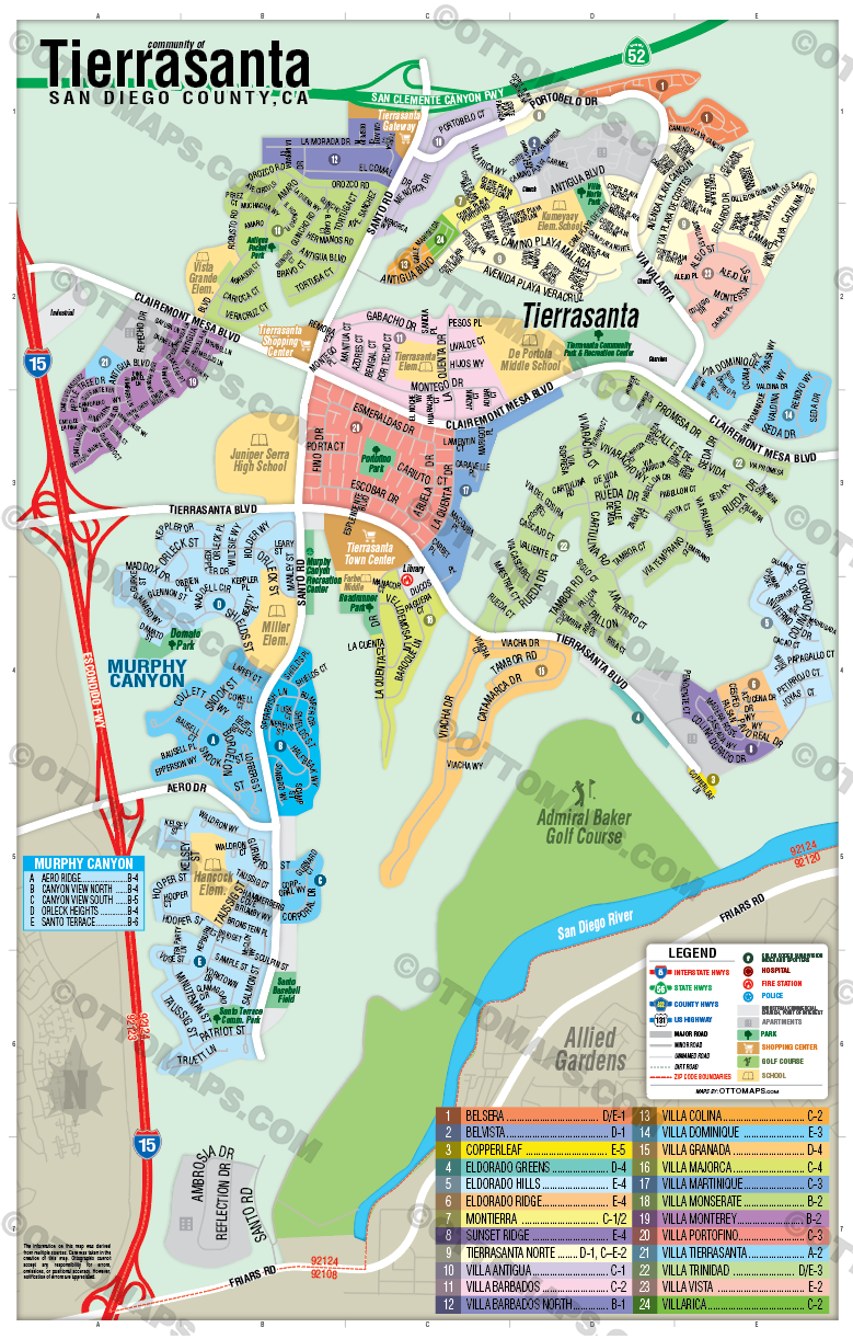 Tierrasanta Map, San Diego County, CA - FILES - PDF and Adobe Illustrator - no box