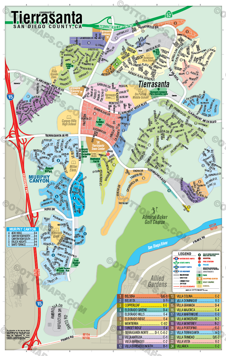 Tierrasanta Map, San Diego County, CA - FILES - PDF and Adobe Illustrator - no box