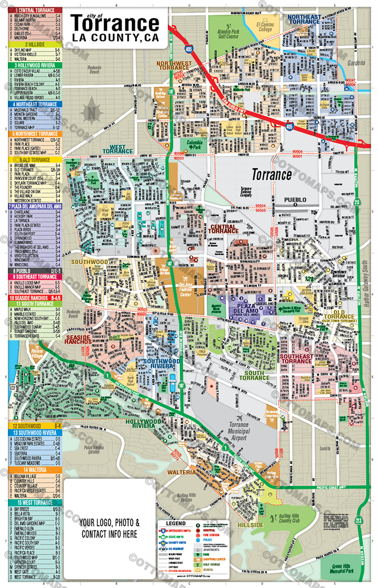 Torrance Map, Los Angeles County, CA - FILES: PDF and AI FILES, vector ...