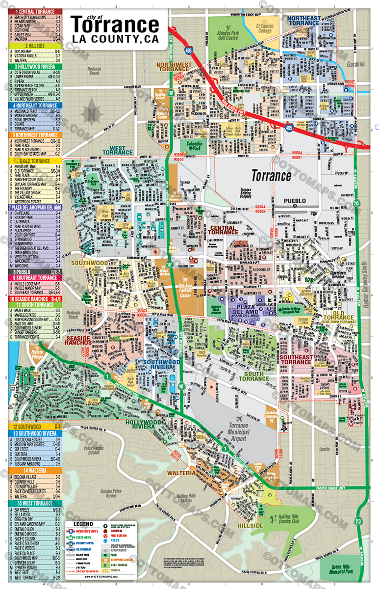 Torrance Map, Los Angeles County, CA - FILES: PDF and AI FILES, vector ...