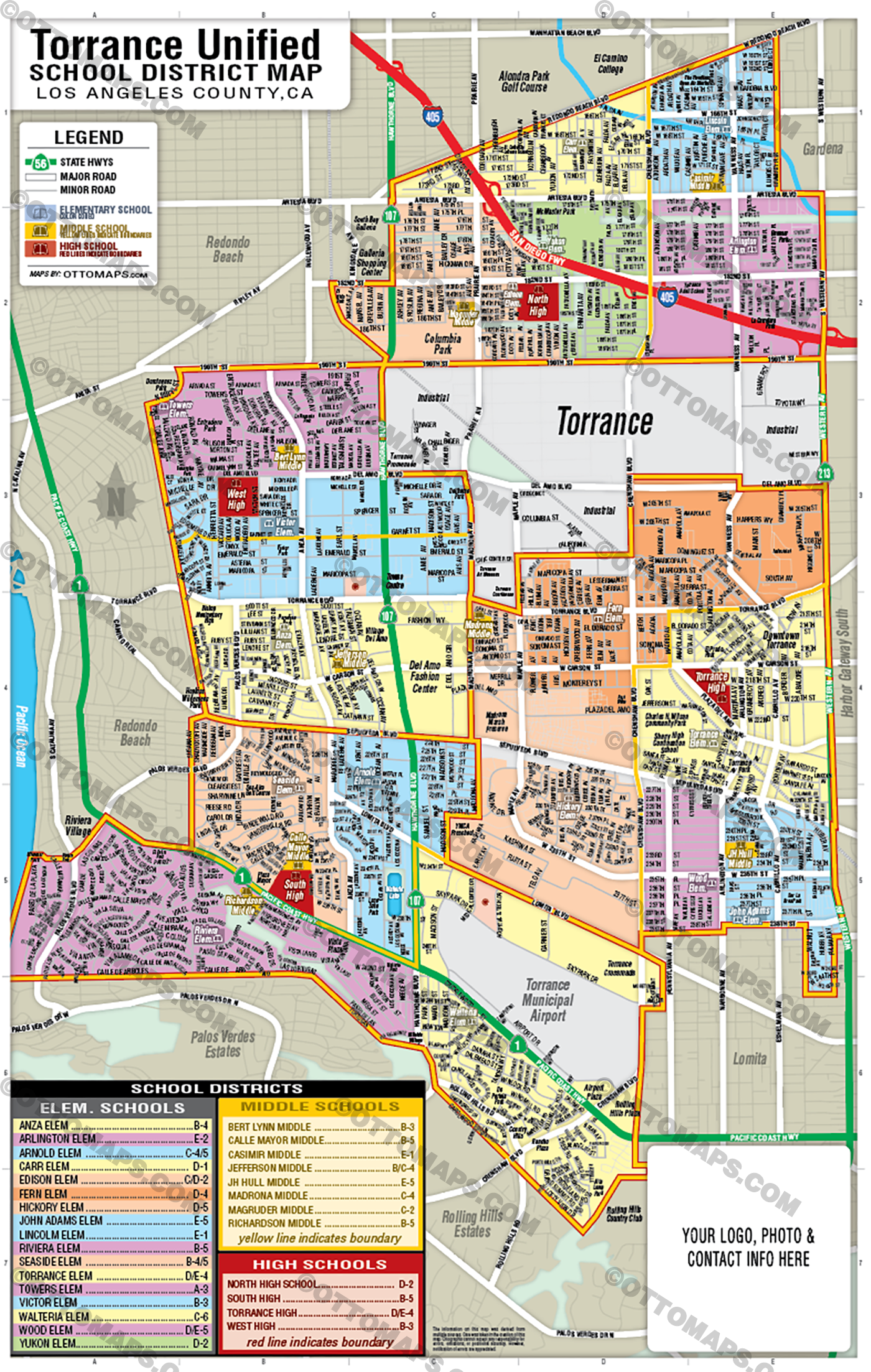 Torrance Unified School District Map - FILES - PDF and AI, layered, editable, vector, royalty free