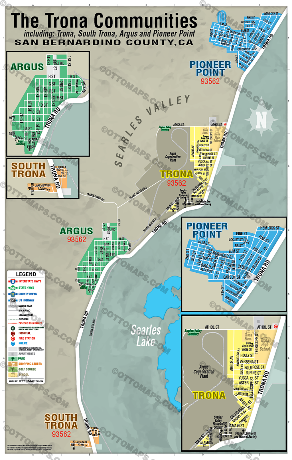 Trona Communities Map, San Bernardino County, CA - POSTER PRINT – Otto Maps