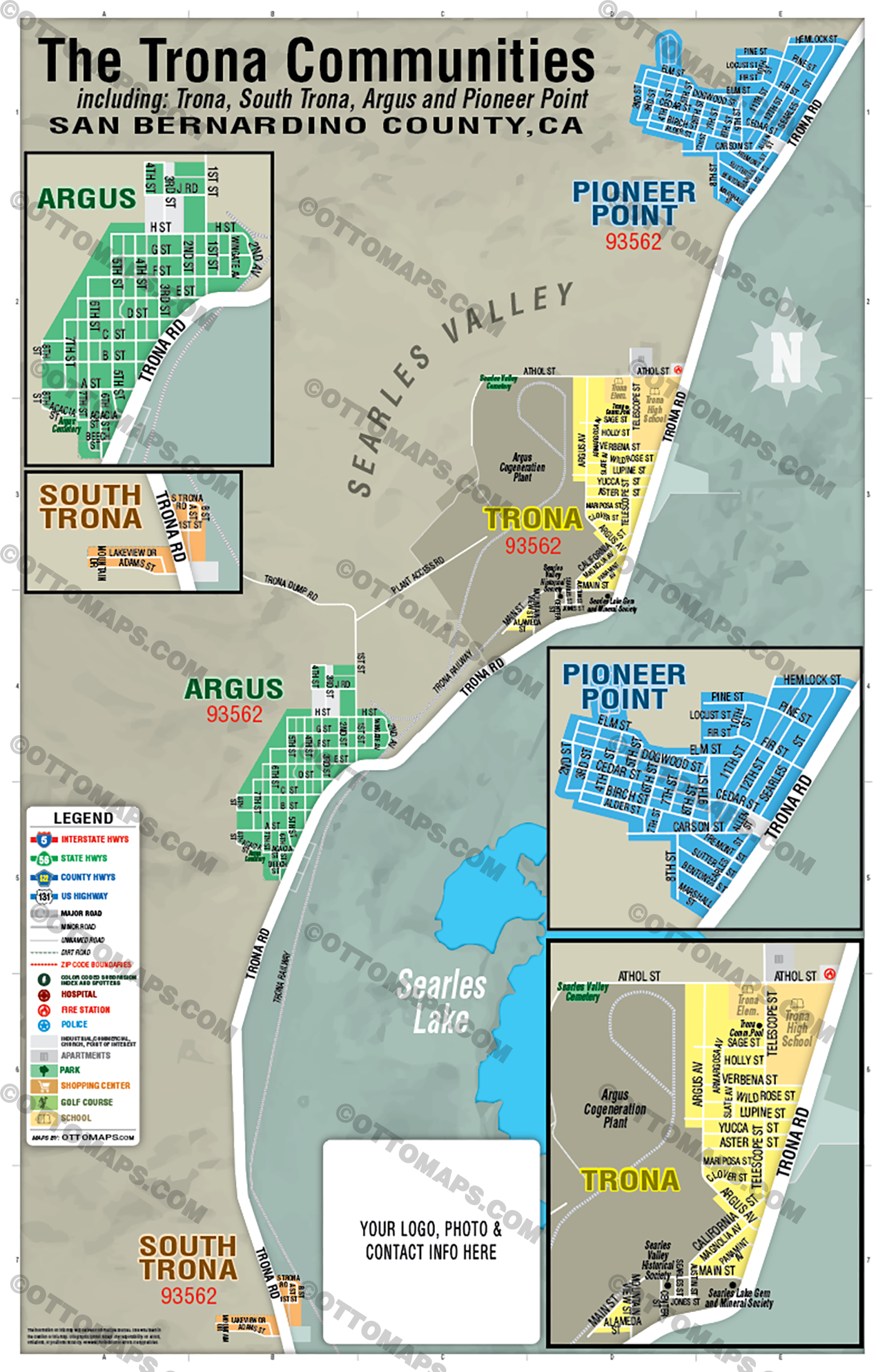 Trona Communities Map, San Bernardino County, CA - FILES - PDF and AI, editable, vector, royalty free