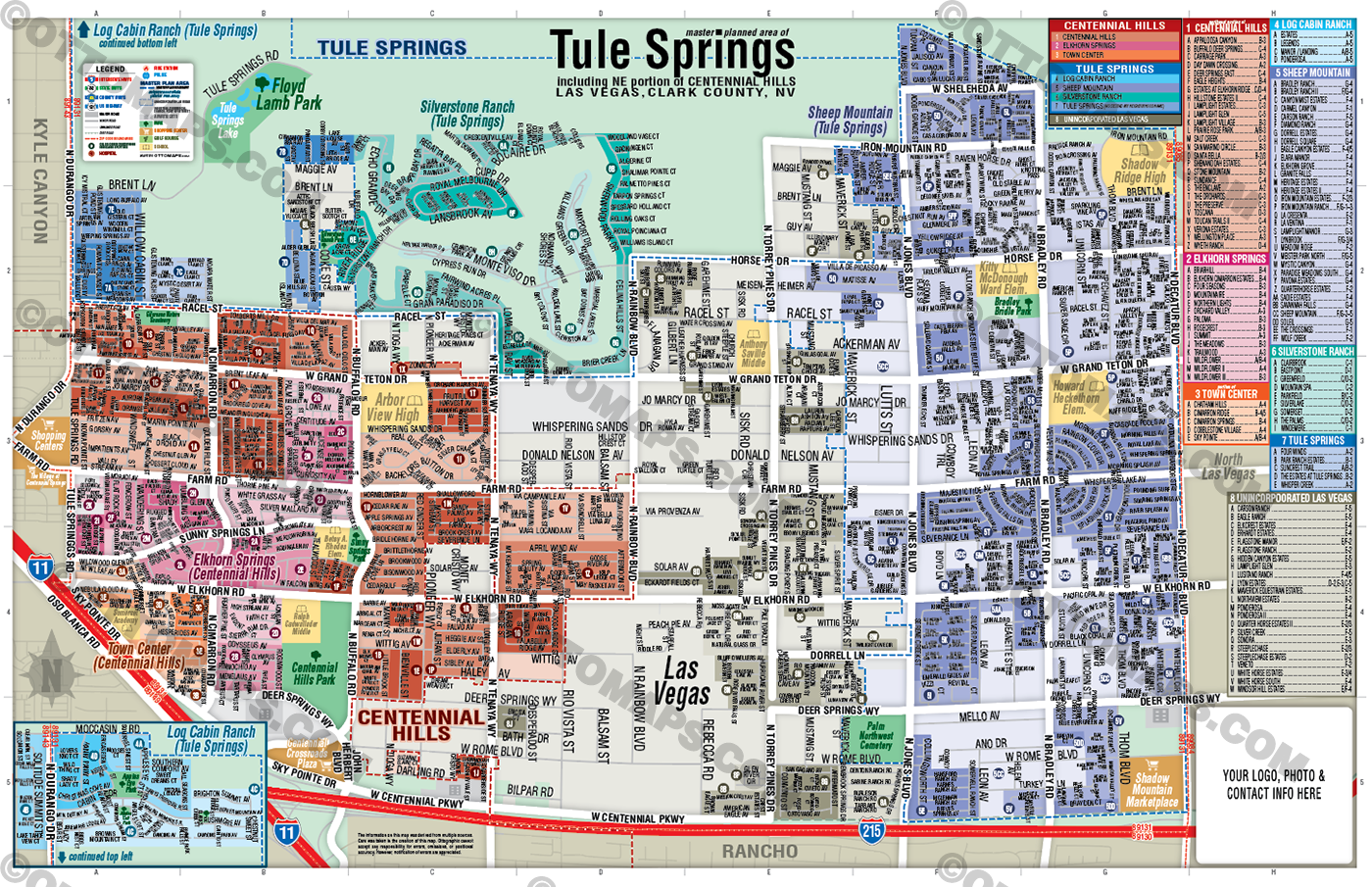 Tule Springs Map, Las Vegas, NV with NE portion of Centennial Hills - FILES - PDF and AI, editable, vector, royalty free