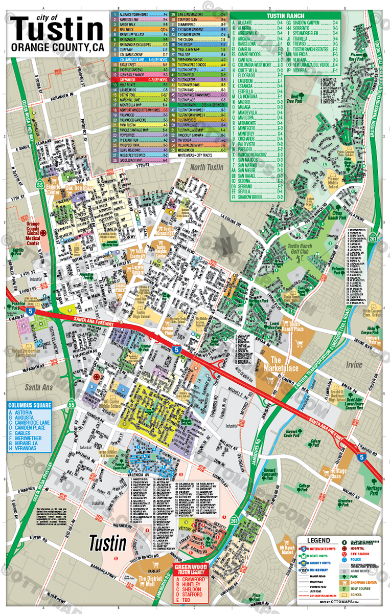 Tustin Map, Orange County, CA - POSTER PRINTS