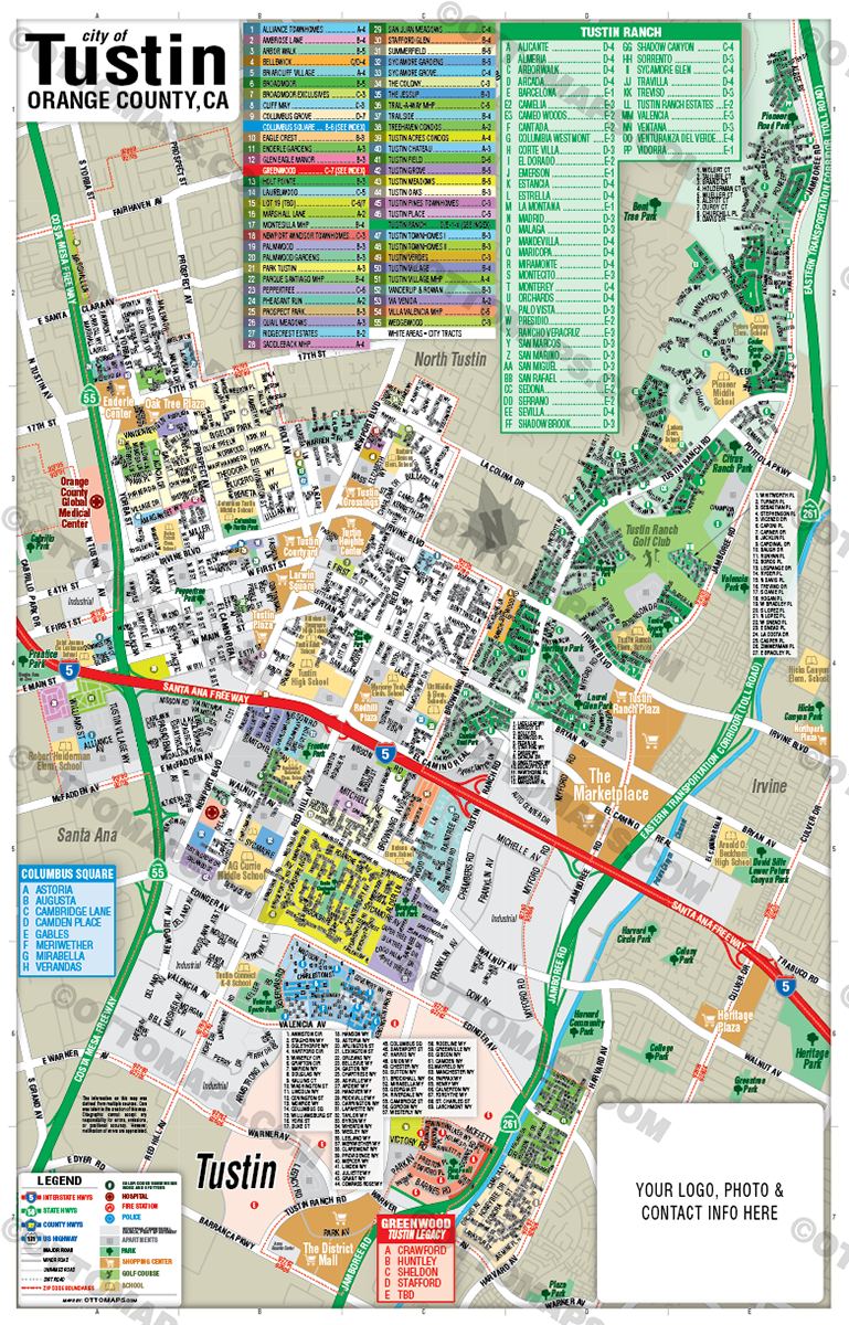 Tustin Map, Orange County, CA - FILES - PDF and Adobe Illustrator - with box