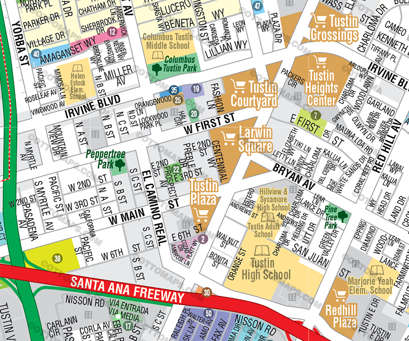 Tustin Map, Orange County, CA - FILES - PDF and Adobe Illustrator - zoom