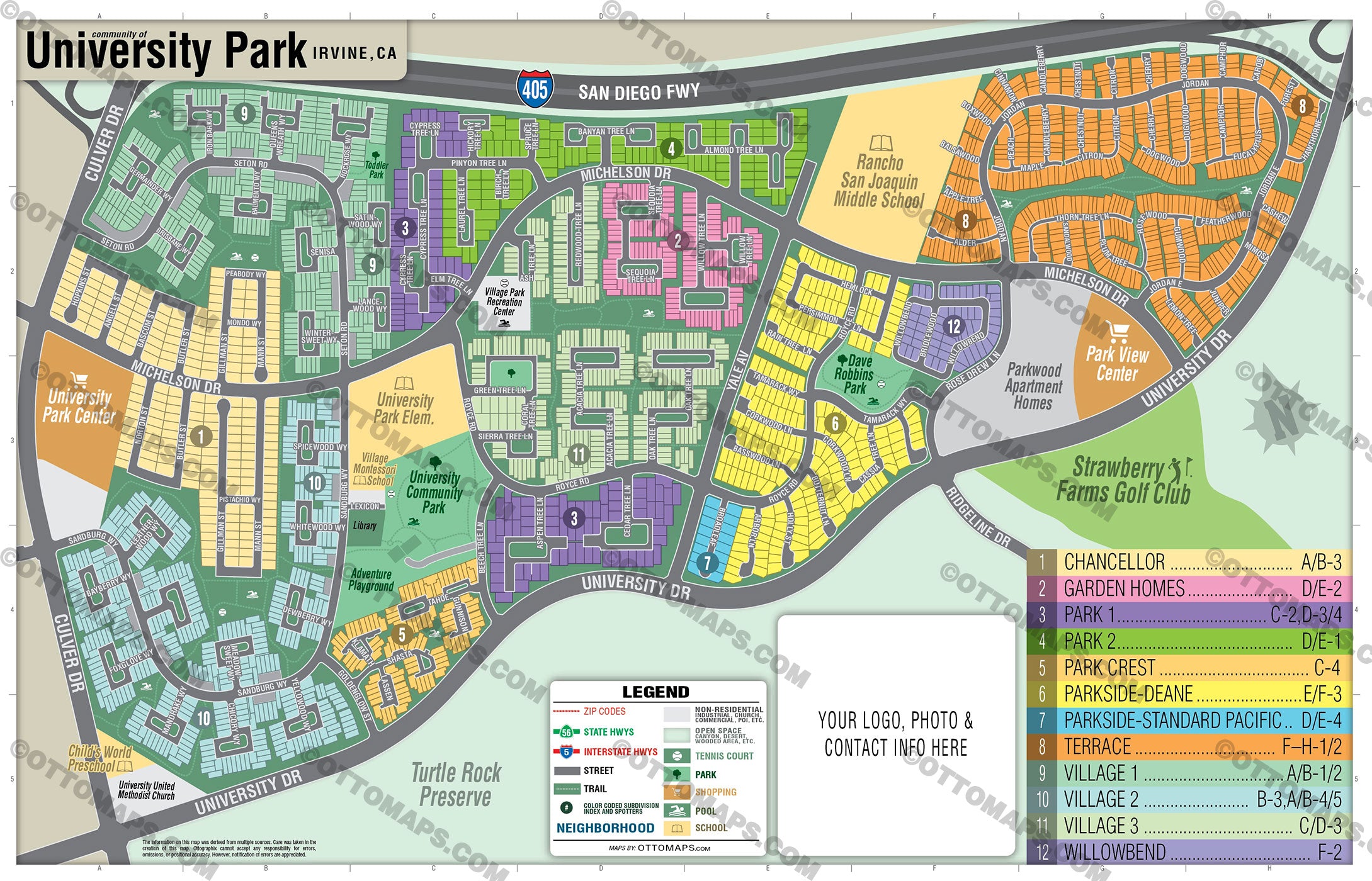 University Park Map, Irvine, CA - PDF, editable, royalty free