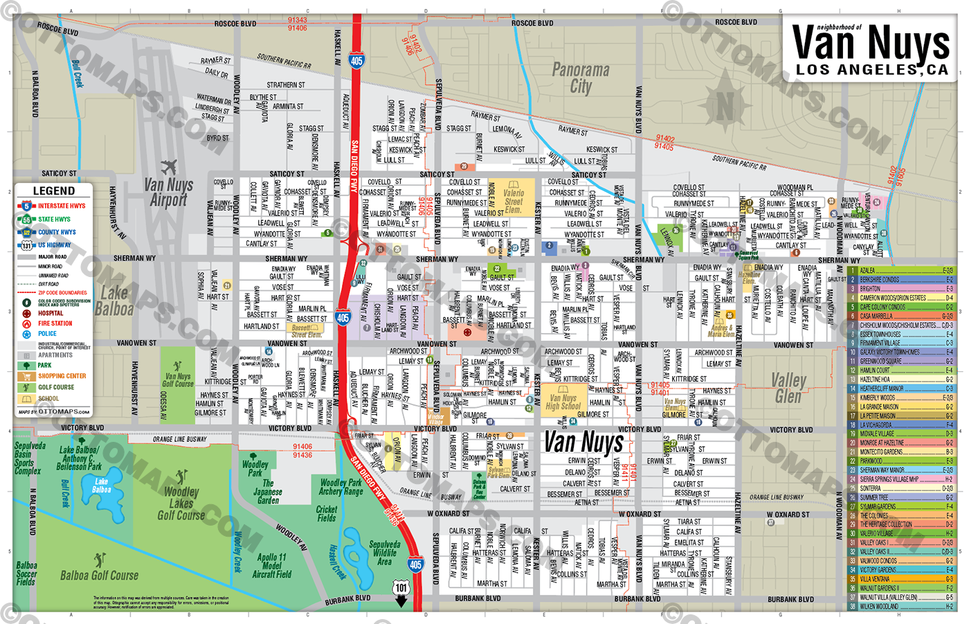 Van Nuys Map, Los Angeles, CA - FILES - PDF and AI, editable, vector, royalty free