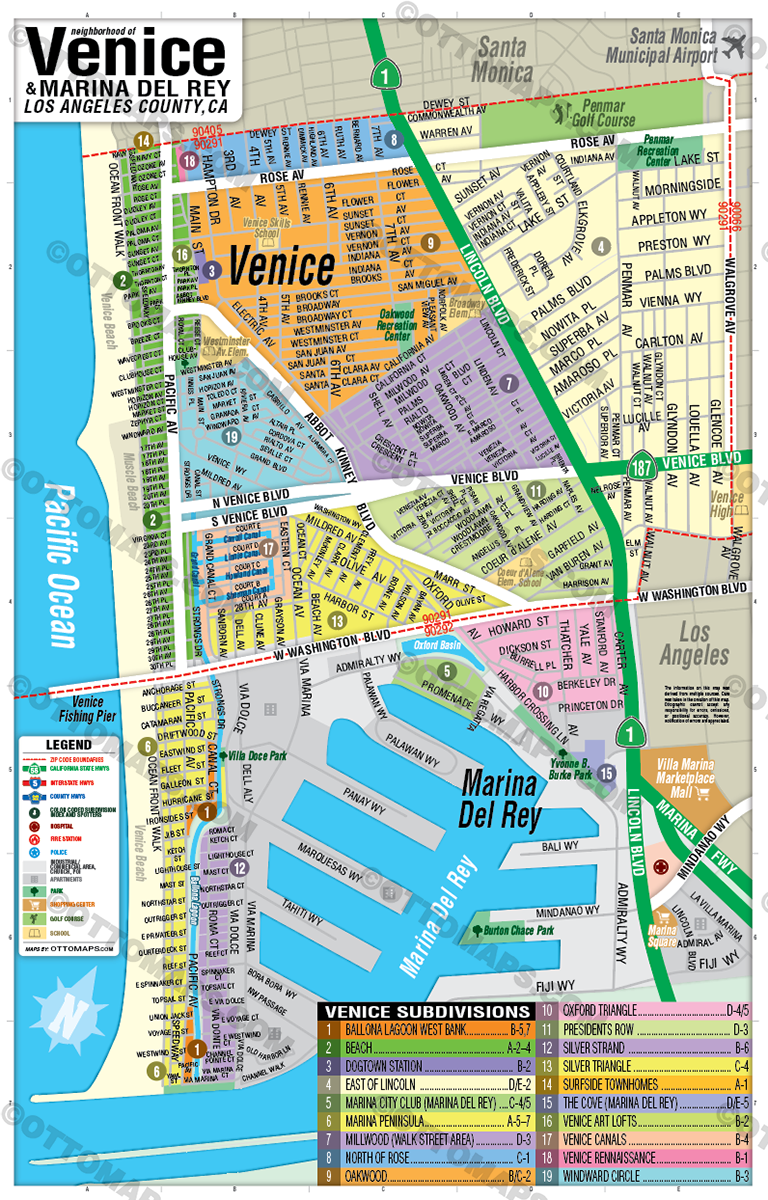 Venice Map, Los Angeles, CA - FILES - PDF and AI, editable, vector, royalty free - no box