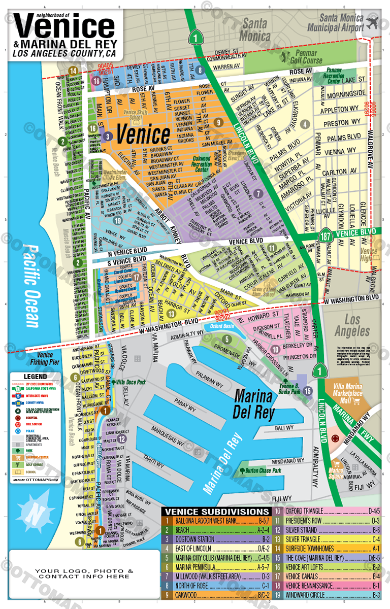 Venice Map, Los Angeles, CA - FILES - PDF and AI, editable, vector, royalty free - with box