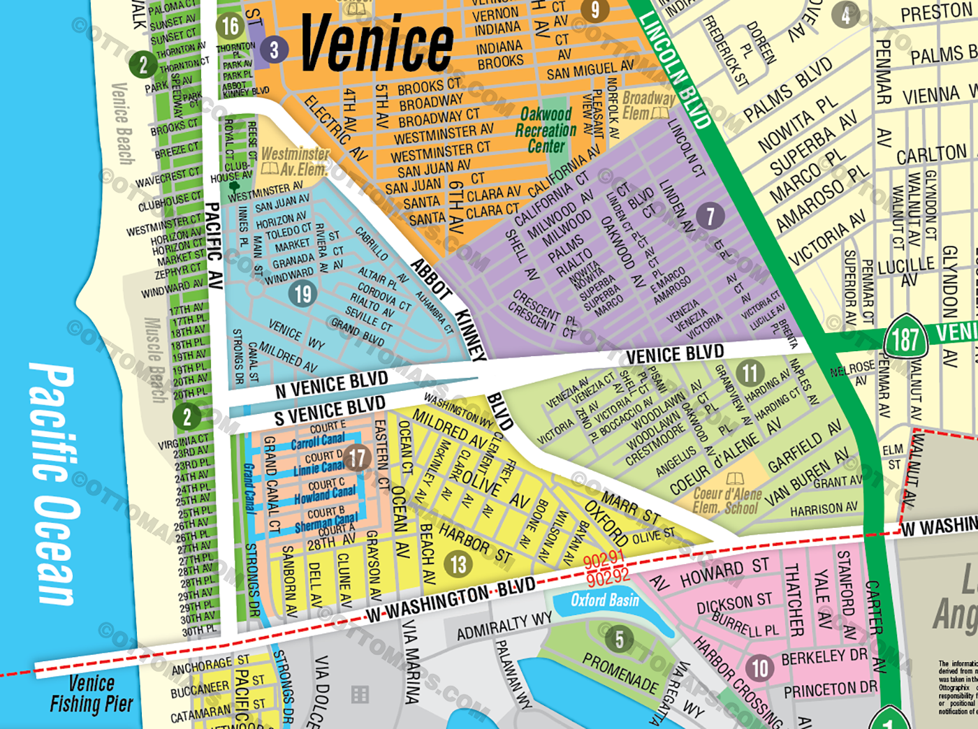 Venice Map, Los Angeles, CA - FILES - PDF and AI, editable, vector, royalty free - zoom
