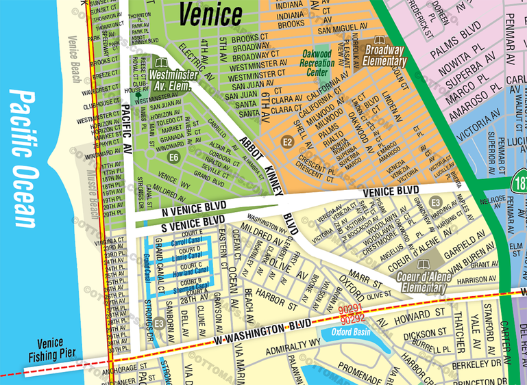 Venice School District Map with Marina Del Rey - FILES - PDF and AI, editable, vector, royalty free