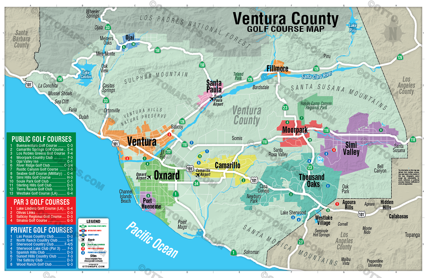 Ventura County Golf Course Map - POSTER PRINTS