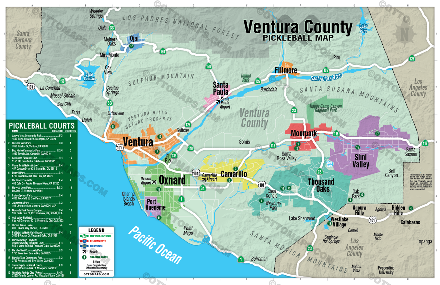Ventura County Pickleball Map - POSTER PRINTS