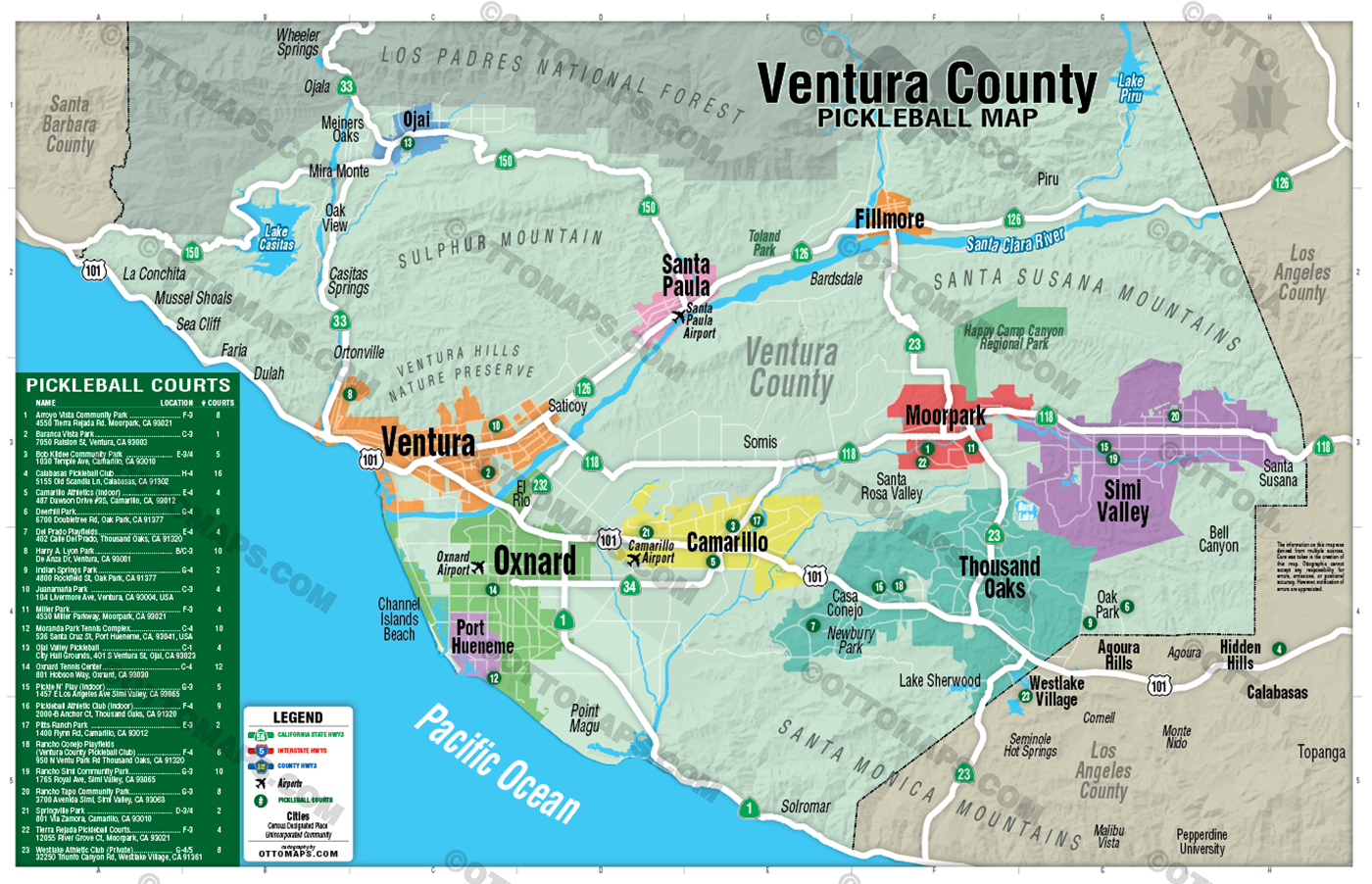 Ventura County Pickleball Map - POSTER PRINTS