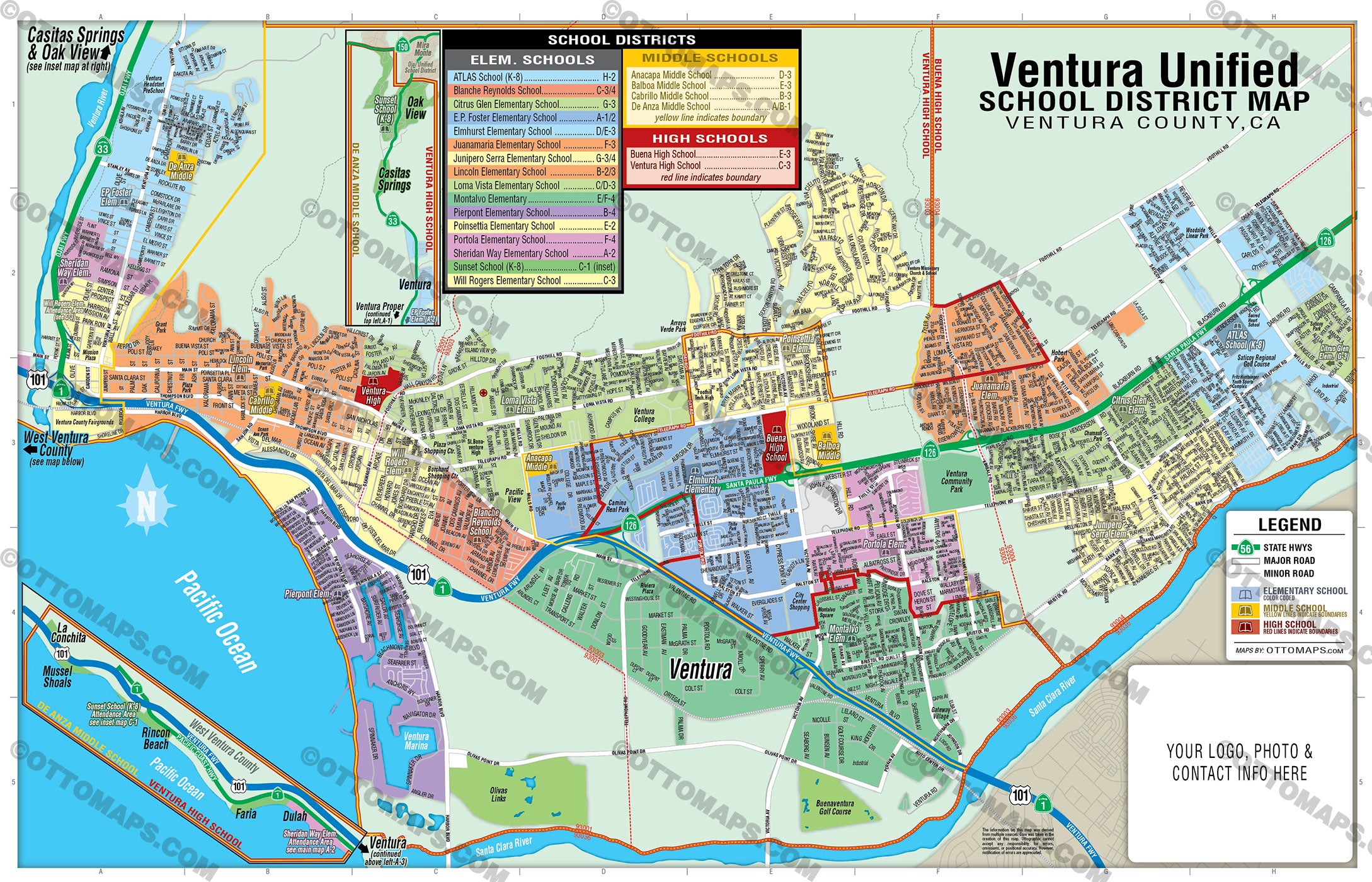 Ventura Unified School District Map - PDF, editable, royalty free - FILES - PDF and AI, editable, vector, royalty free