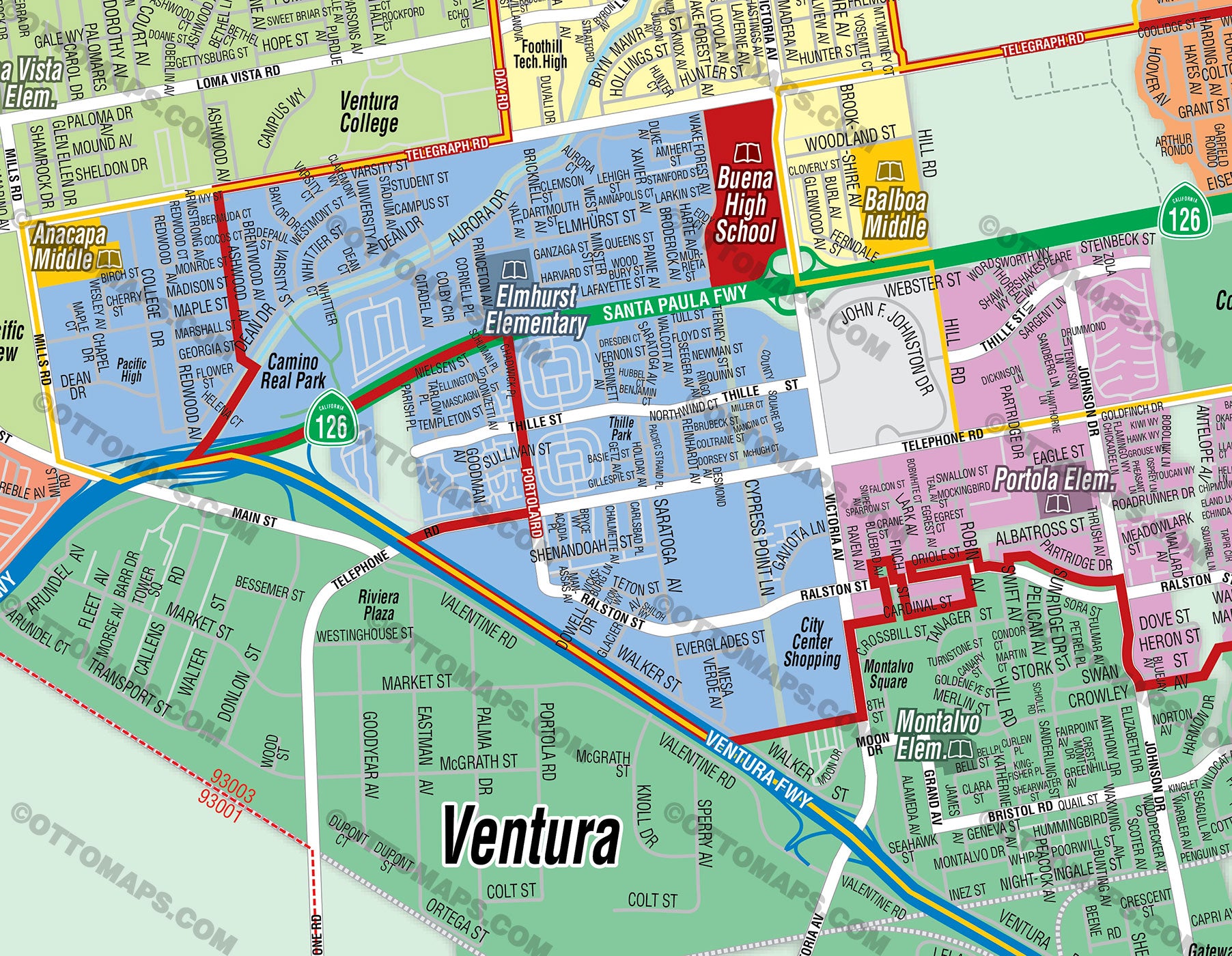 Ventura Unified School District Map - PDF, editable, royalty free