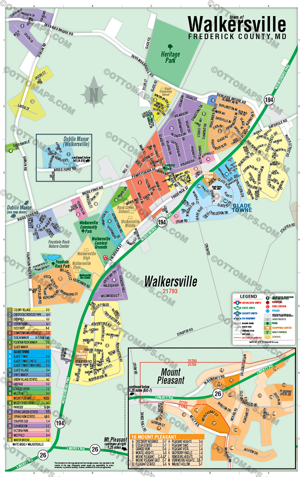 Walkersville Map, Frederick County, MD - POSTER PRINTS