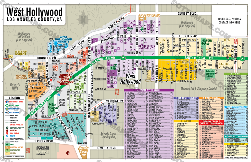 West Hollywood Map, Los Angeles County, CA - FILES - PDF and AI, edita ...