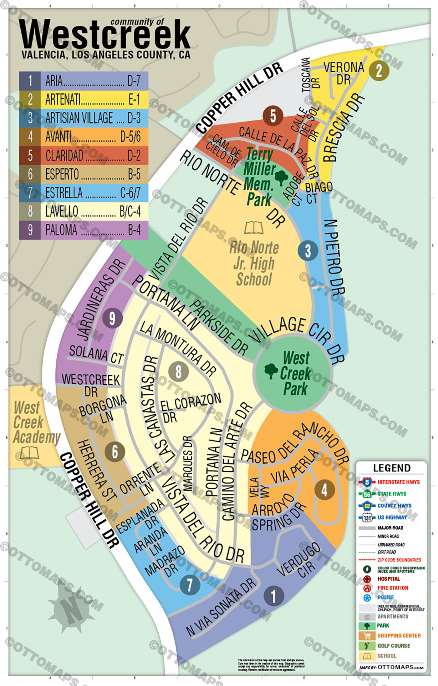 Westcreek Map, Valencia, LA County - FILES - PDF and AI, editable, vector, royalty free