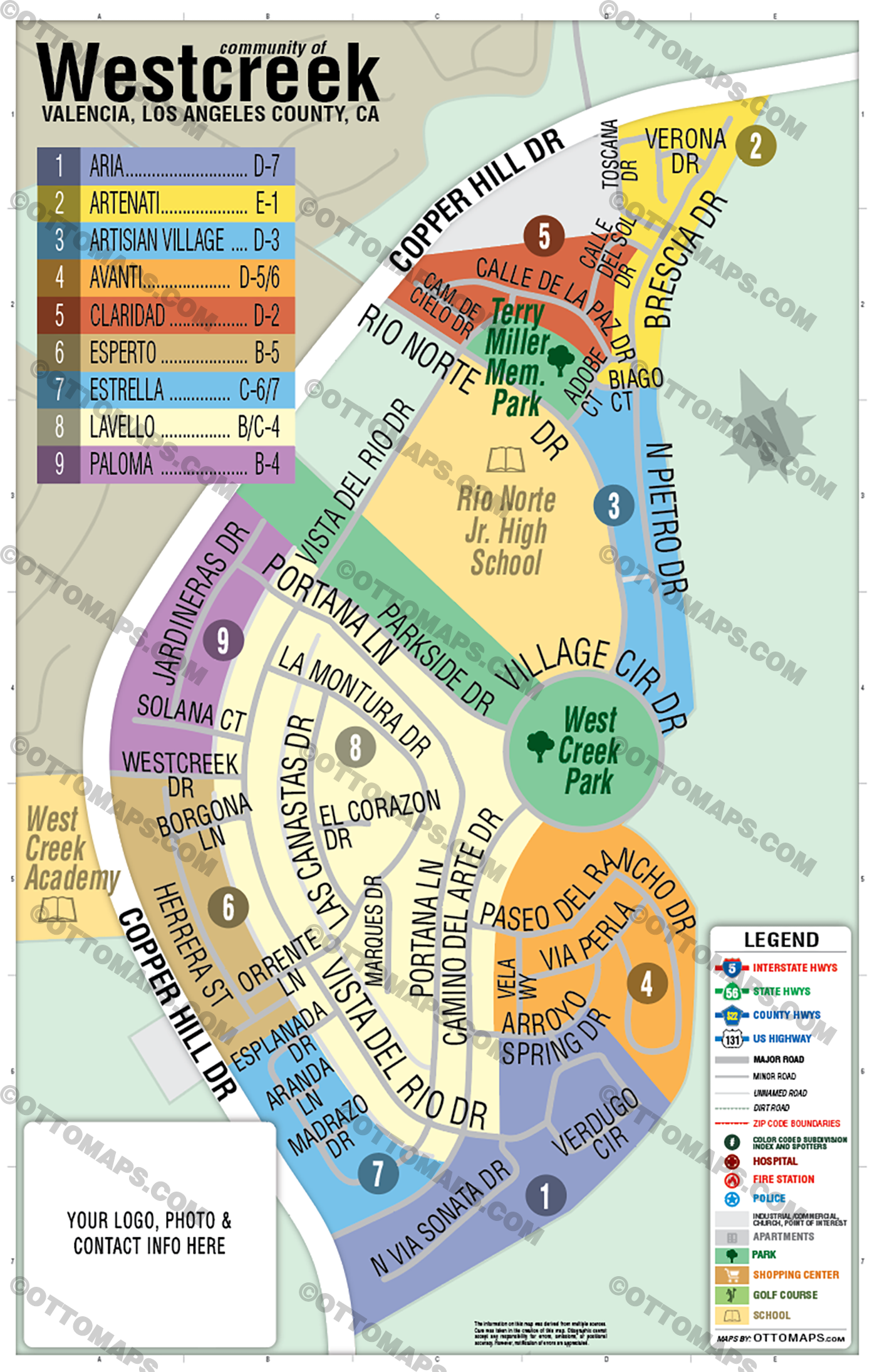 Westcreek Map, Valencia, LA County - FILES - PDF and AI, editable, vector, royalty free