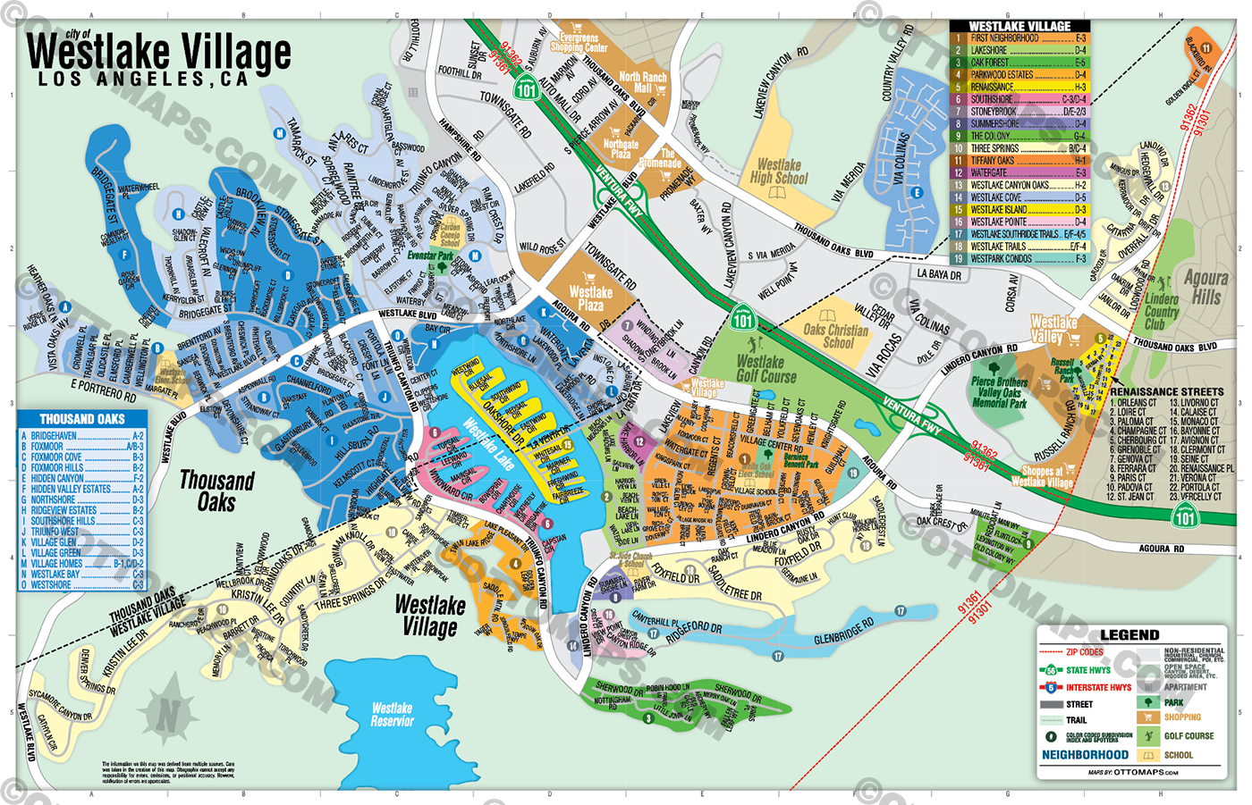 Westlake Village Map, Los Angeles County, CA - POSTER PRINTS