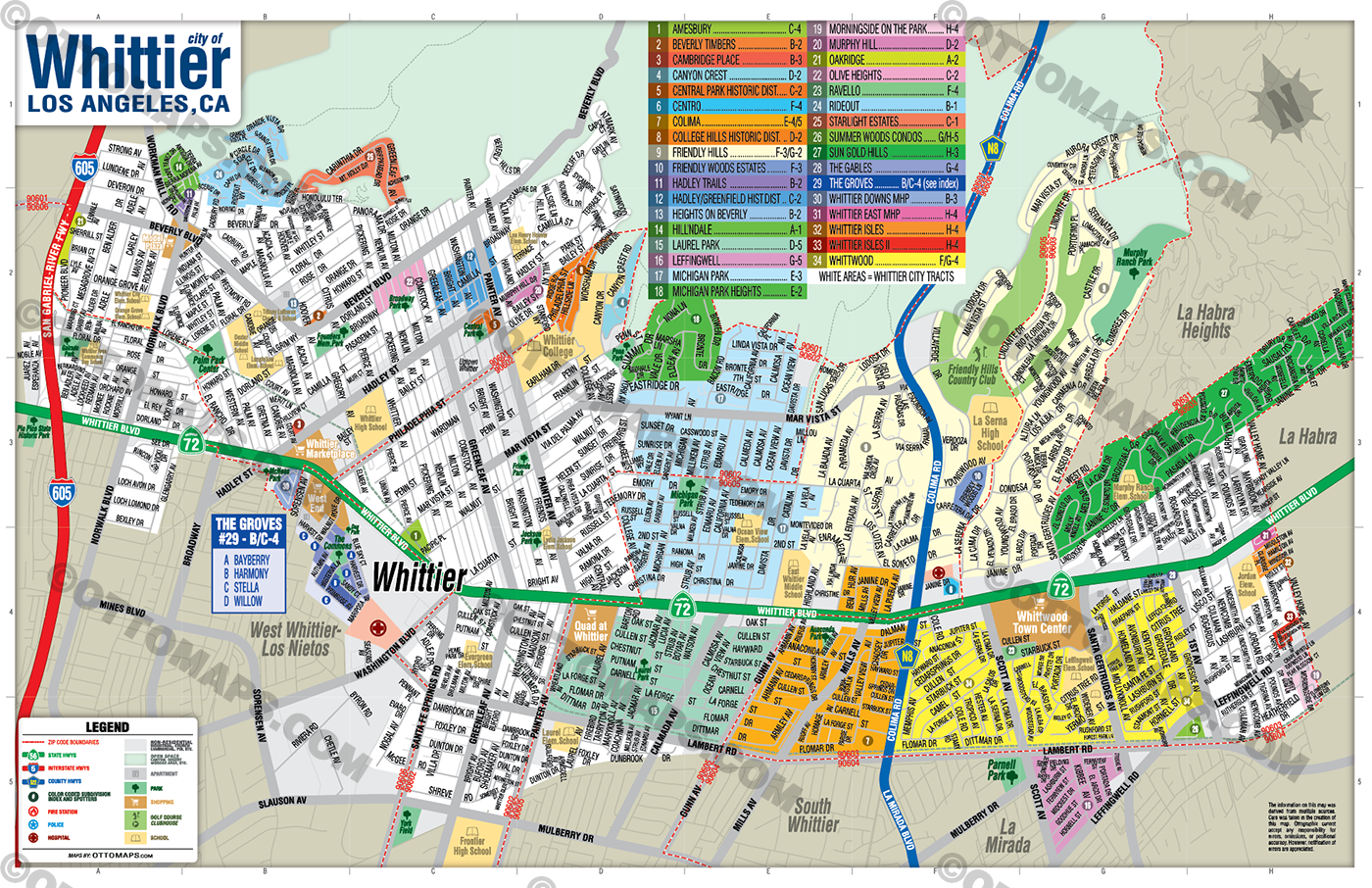 Whittier Map, Los Angeles County, CA -  FILES - PDF and AI, layered, editable, vector, royalty free