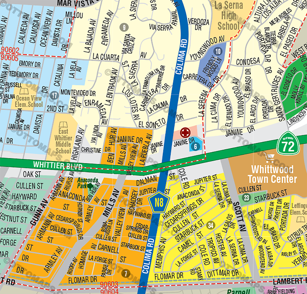 Whittier Map, Los Angeles County, CA - FILES - PDF and AI, editable, v ...
