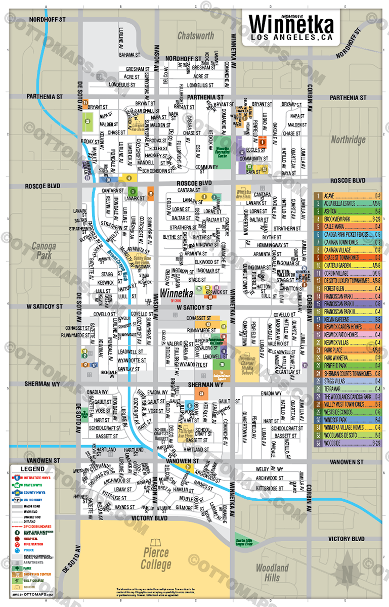 Winnetka Map, Ventura County, CA - FILES - PDF and Adobe Illustrator - no box