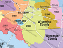 Worcester, Somerset, Wicomico Counties Zip Code Map - FILES - PDF and AI, editable, vector, royalty free - zoom
