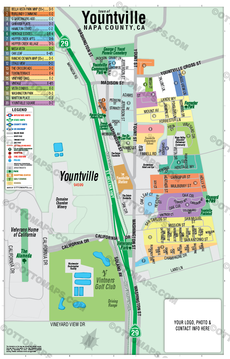 Yountville Map, Napa County, CA - FILES - PDF and Adobe Illustrator