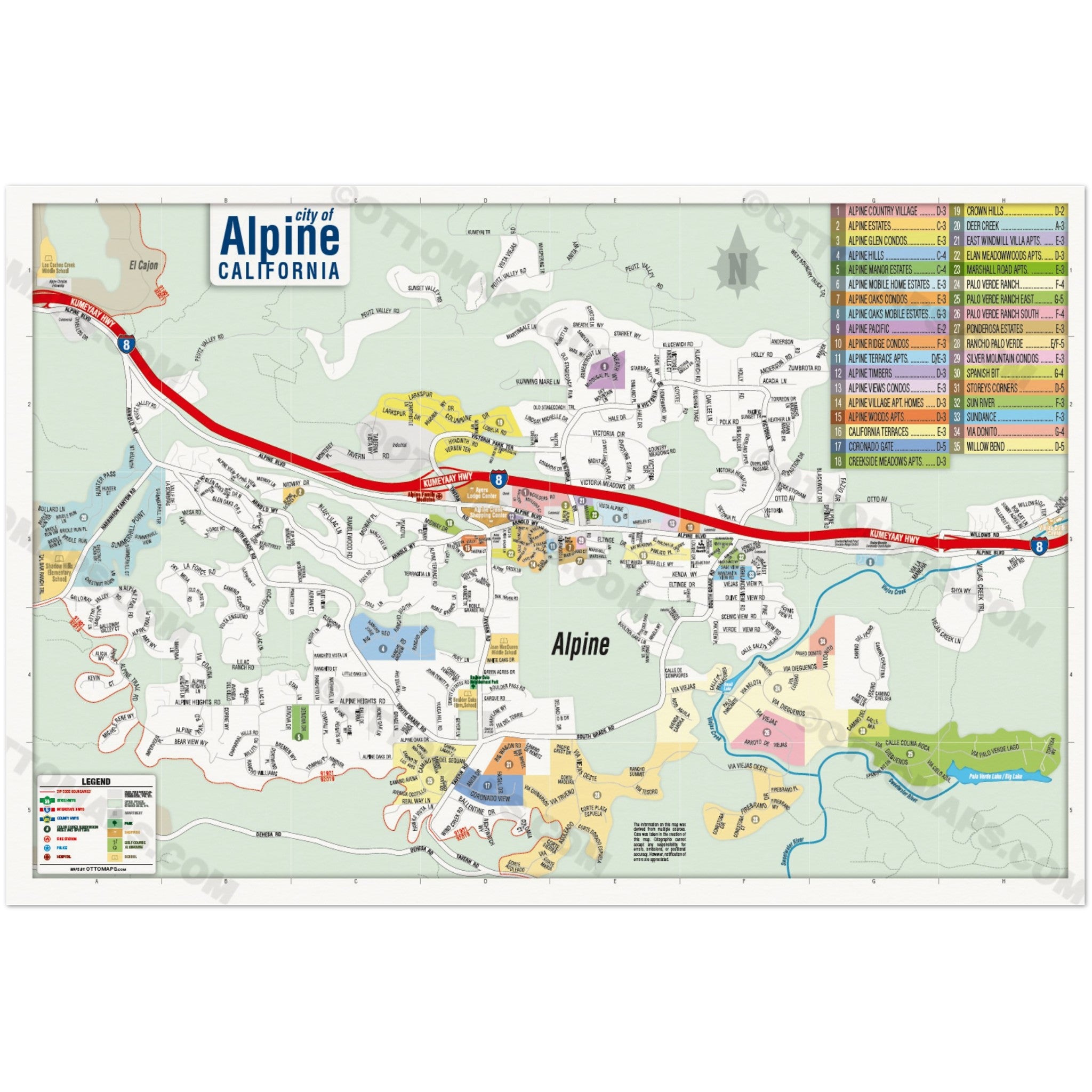 Alpine Map, San Diego County, CA - POSTER PRINTS