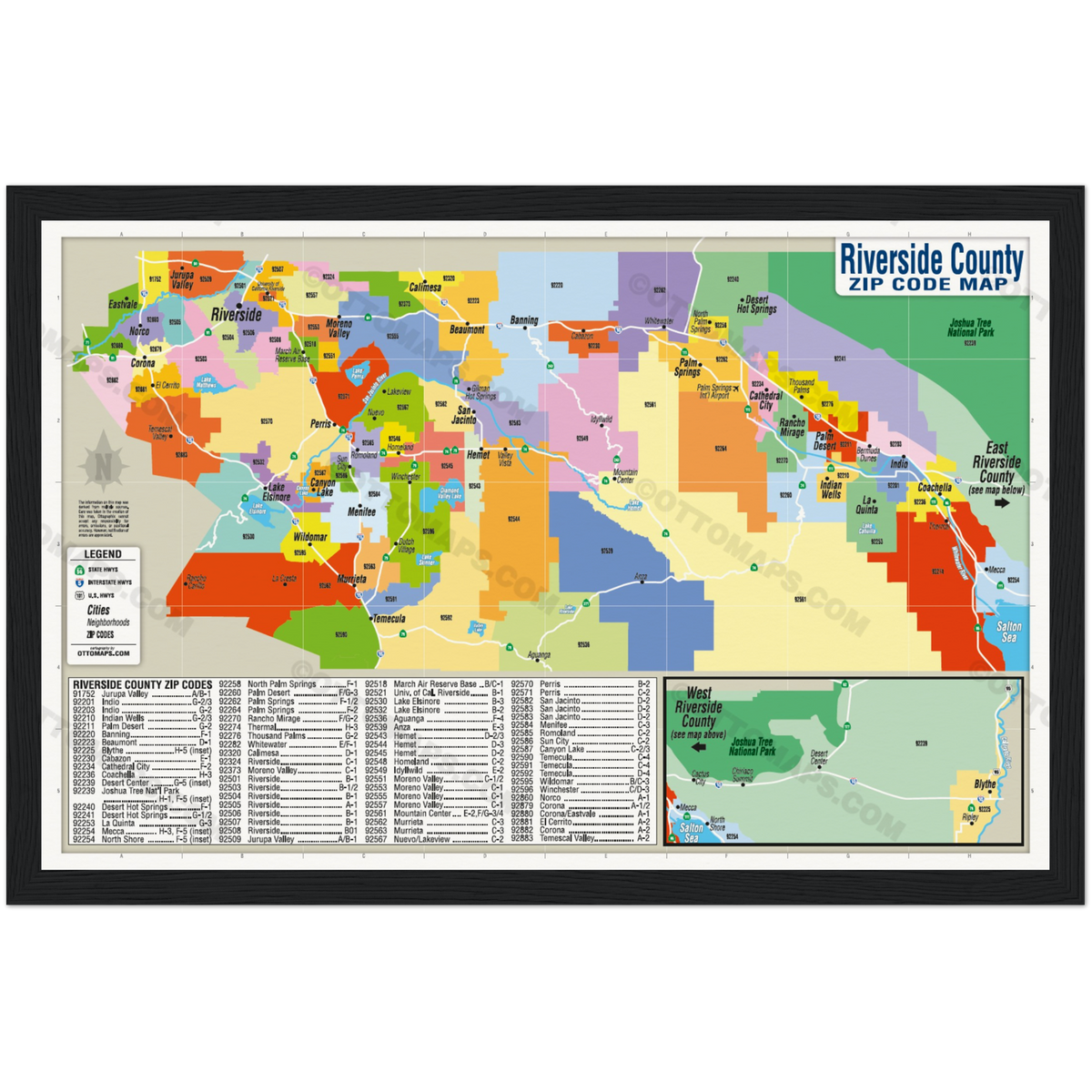 Riverside County Zip Code Map (Zip Codes Colorized) - POSTER PRINTS ...