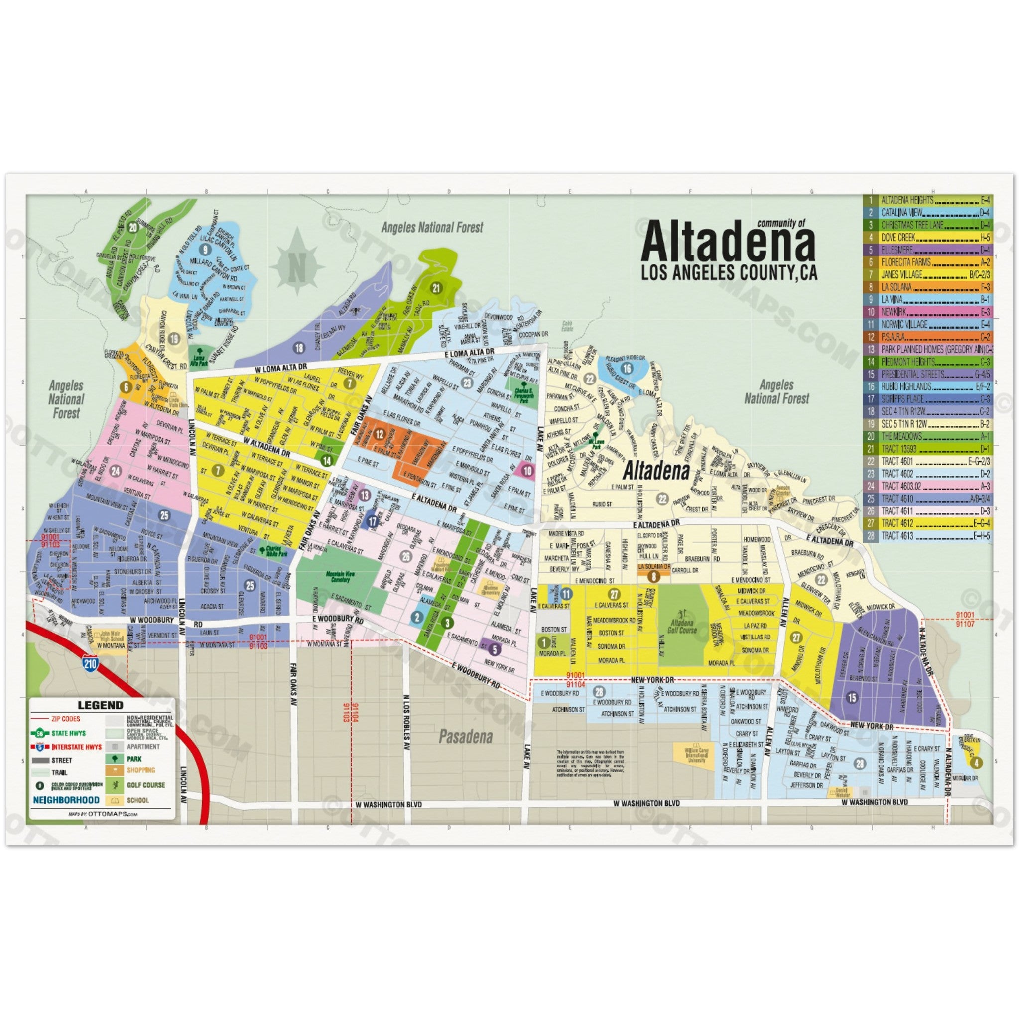 Altadena Map - POSTER PRINTS – Otto Maps