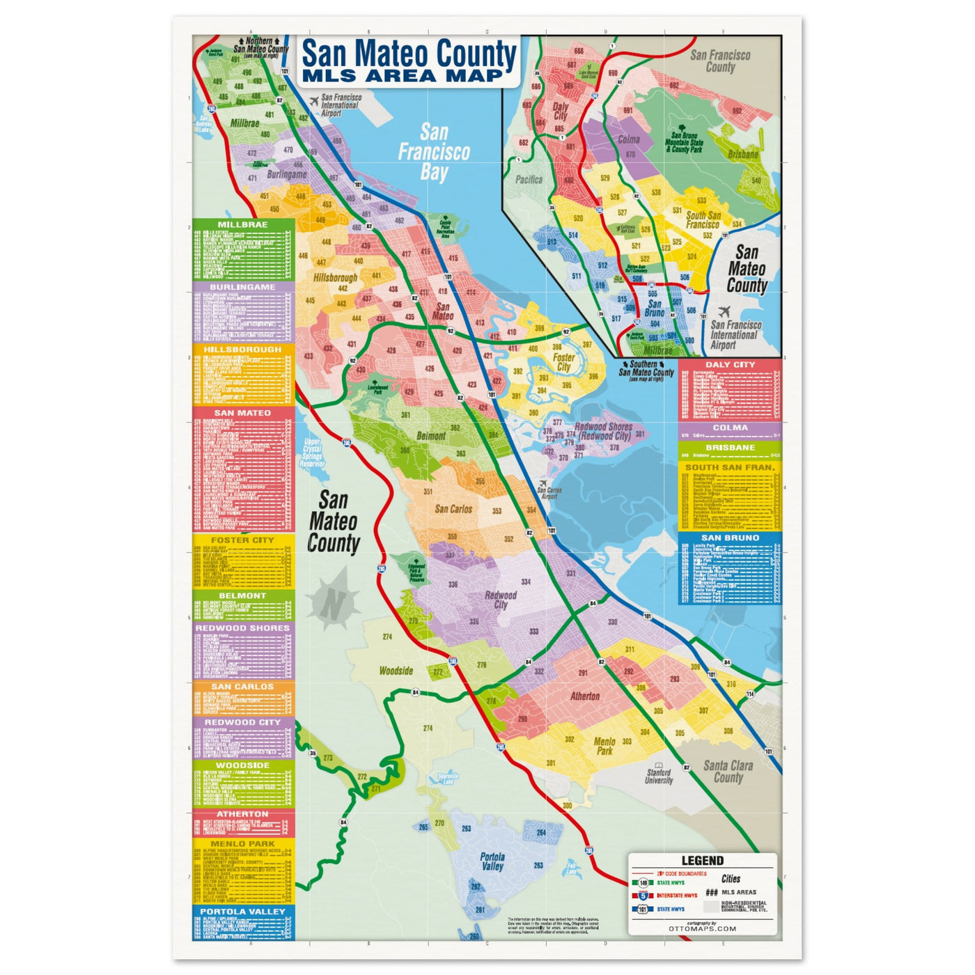 San Mateo County MLS Area Map - POSTER PRINTS