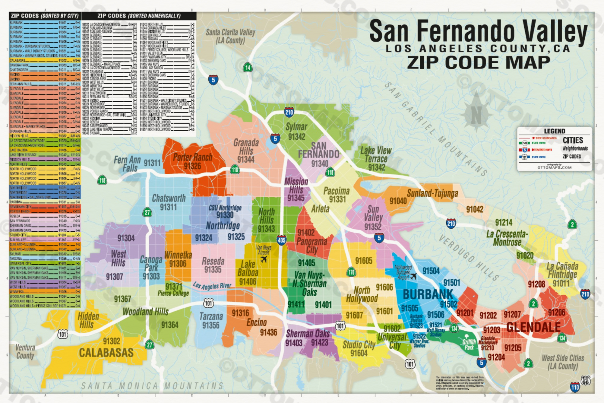 San Fernando Valley Zip Code Map - POSTER PRINTS