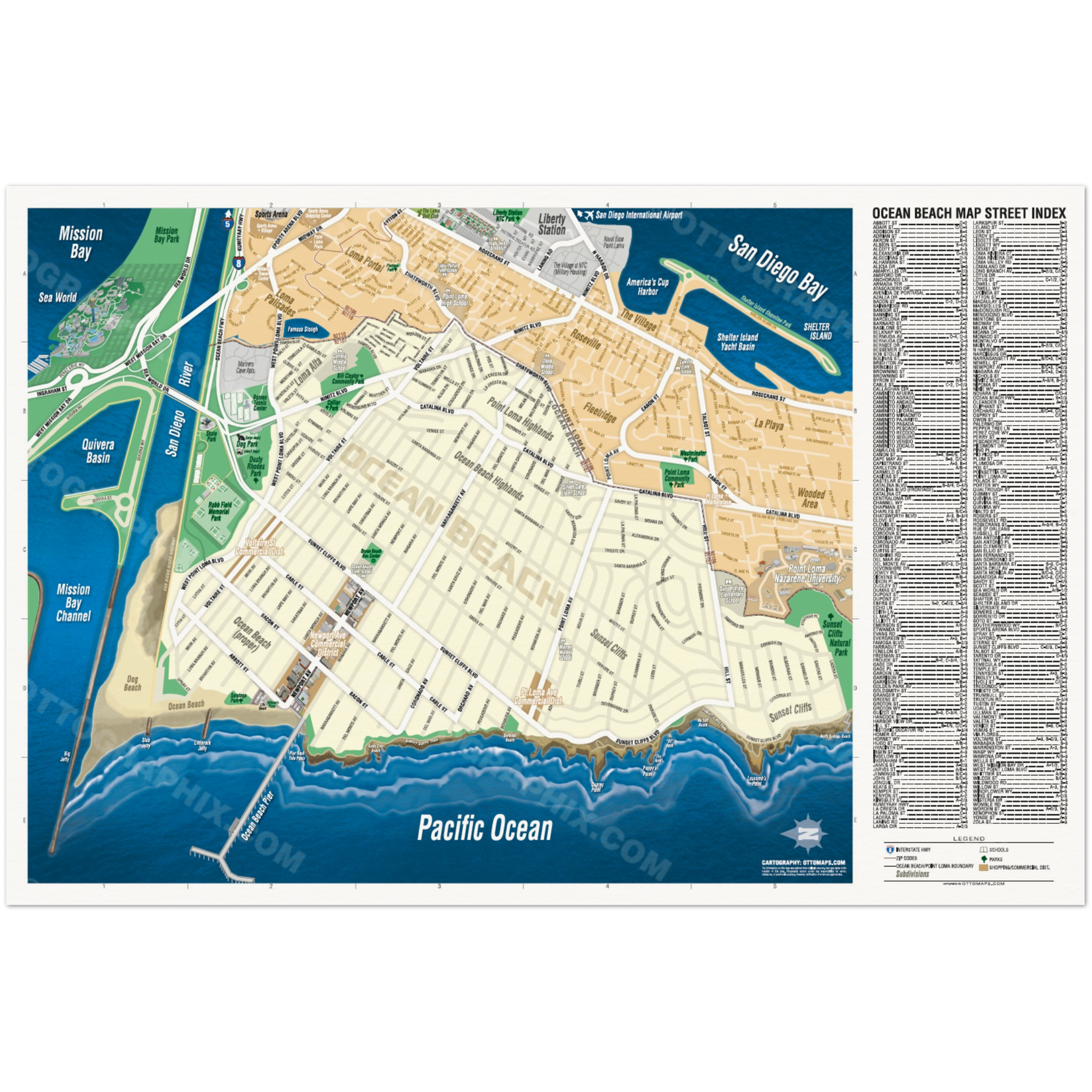 Ocean Beach Map, San Diego, CA - POSTER PRINTS