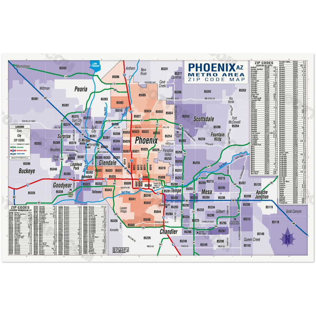 Phoenix Zip Code Phoenix Metro Area Zip Code Map - Cities Colored - POSTER PRINTS – Otto ...