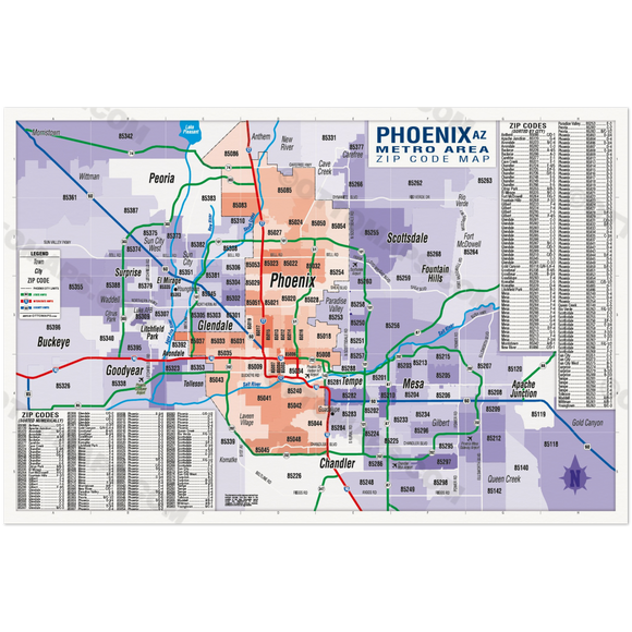 Phoenix Metro Area Zip Code Map - Cities Colored - POSTER PRINTS – Otto ...