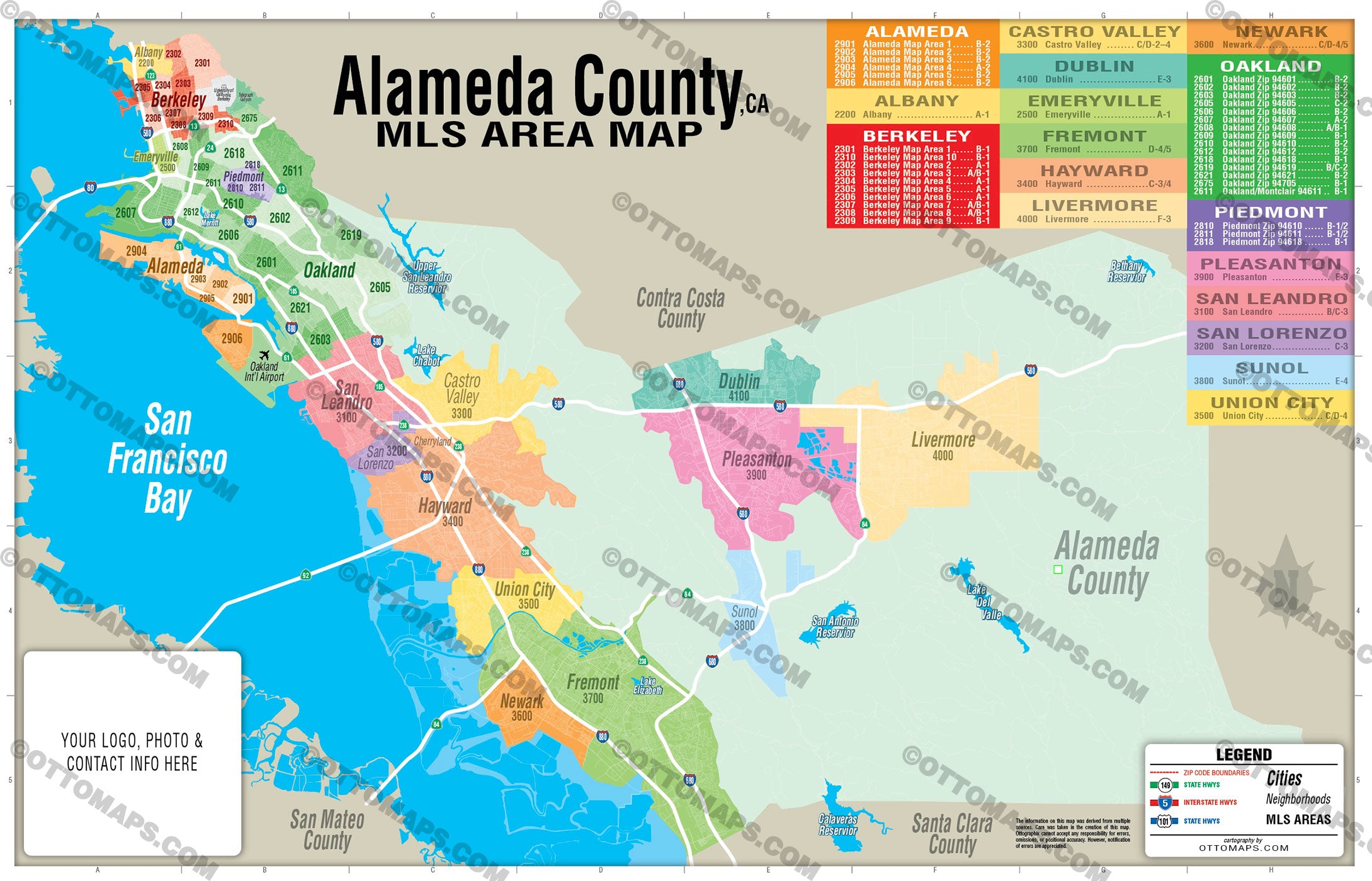 Alameda County MLS Area Map - PDF, editable, royalty free