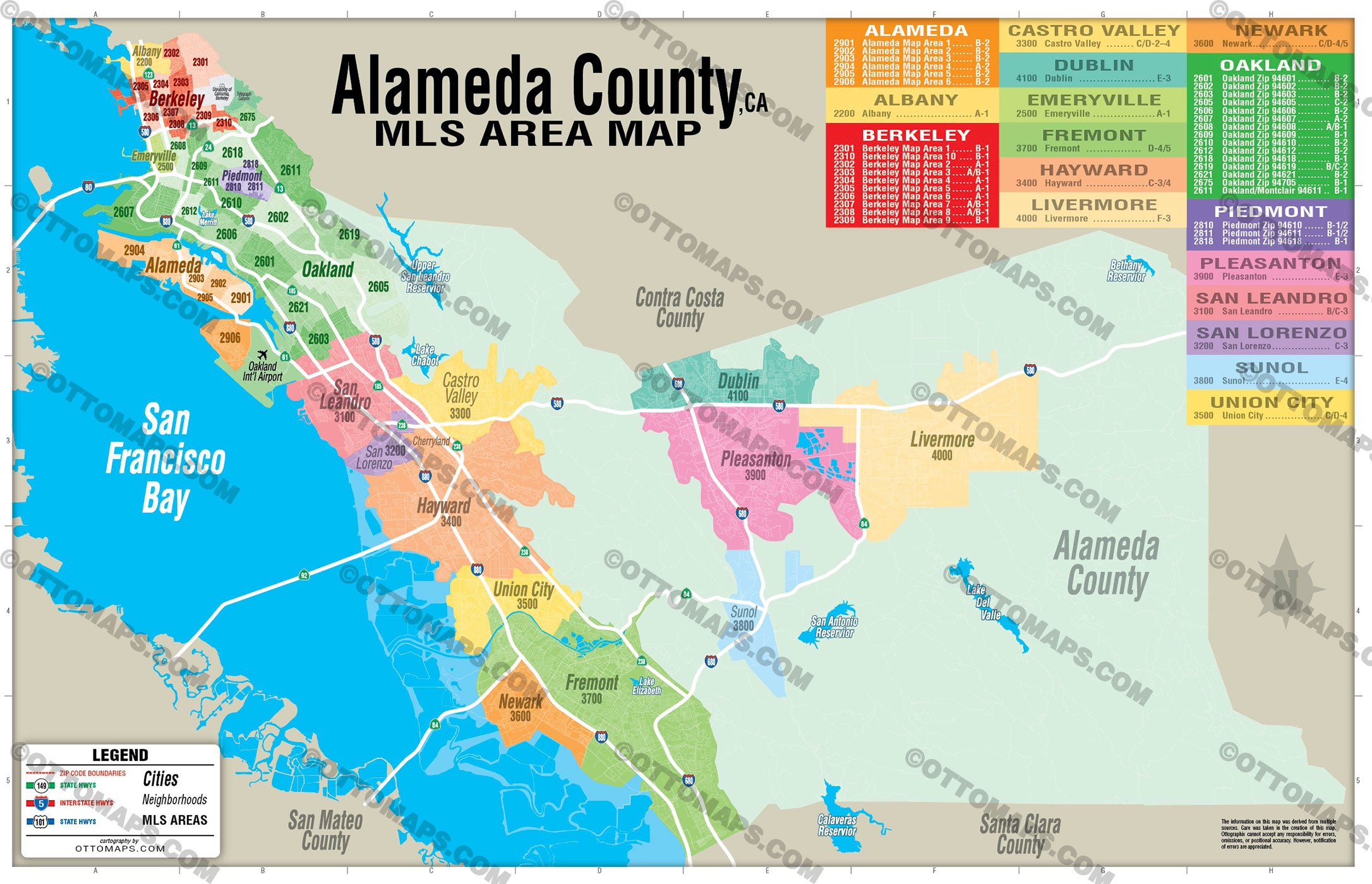 Alameda County MLS Area Map - PDF, editable, royalty free